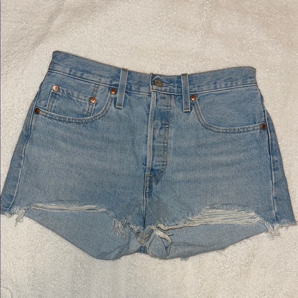 Levi's 501 Blue Distressed Jean Shorts High-Waisted